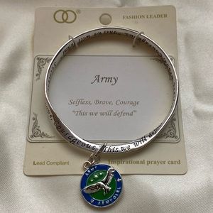 Inspirational Military Bangle Bracelet with Army Girl Dangle Charm